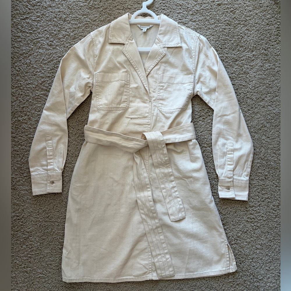 Banana Republic Long Sleeve Collard W/Belt Denim Midi Dress Ecru Size - XS